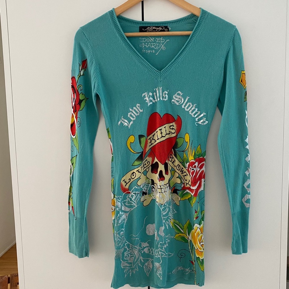 Y2K Ed Hardy all over print long sleeve